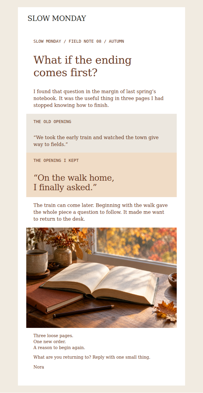 SLOW MONDAY: An autumn note about the sentence hiding in the margin.