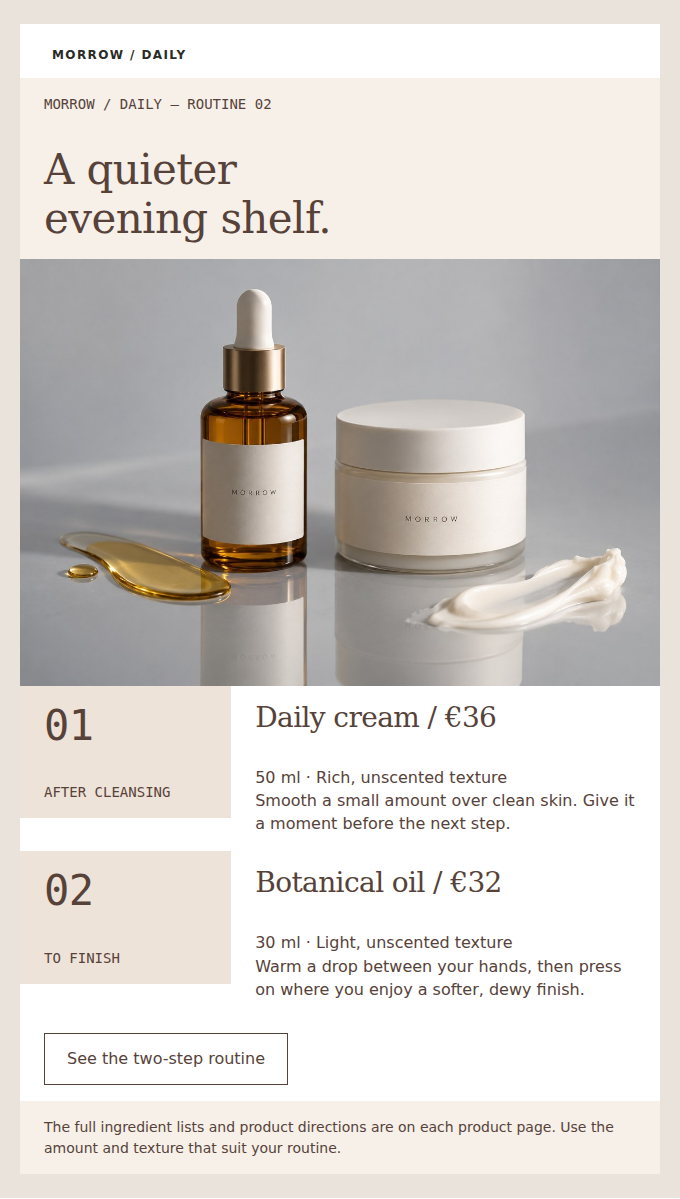 MORROW / DAILY: Two unscented textures, with the order made simple.