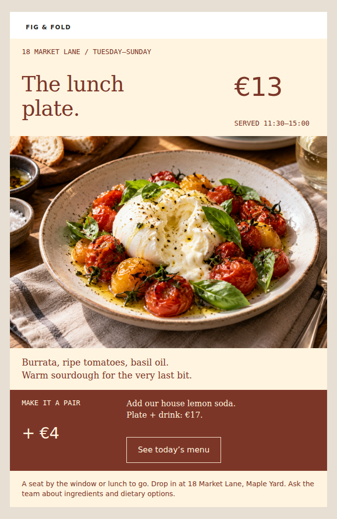 FIG & FOLD: One good plate. Your lunch break, properly fed.
