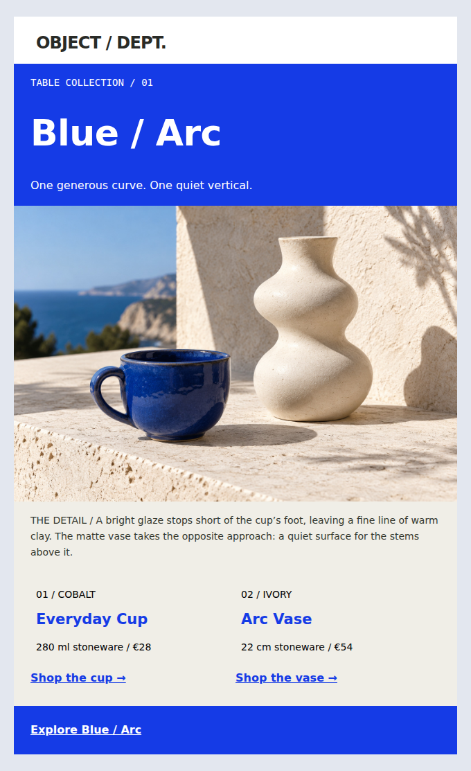 OBJECT / DEPT.: A generous cup and a narrow-neck vase: the first table collection from Object / Dept.