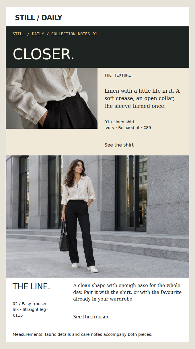STILL / DAILY: A close look at the new-season pair, from fabric to fit.