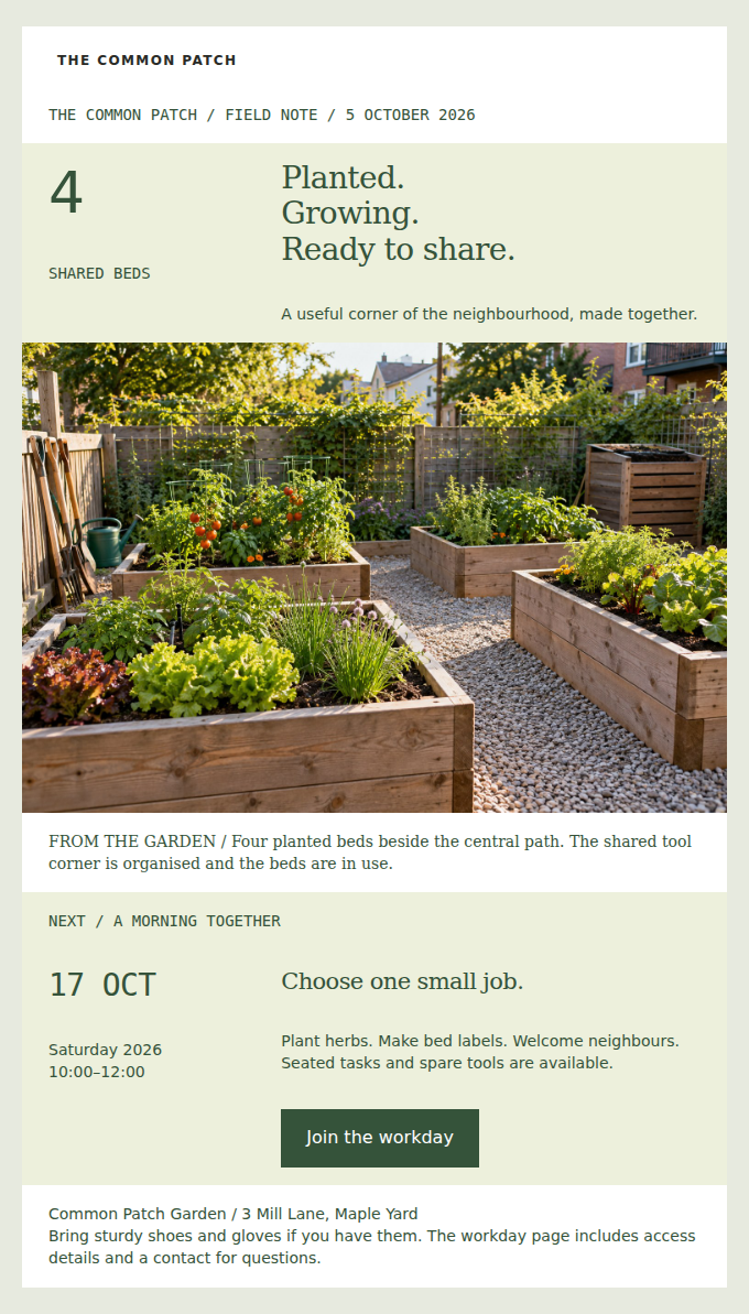 THE COMMON PATCH: A field note from the shared garden, and the next small job.