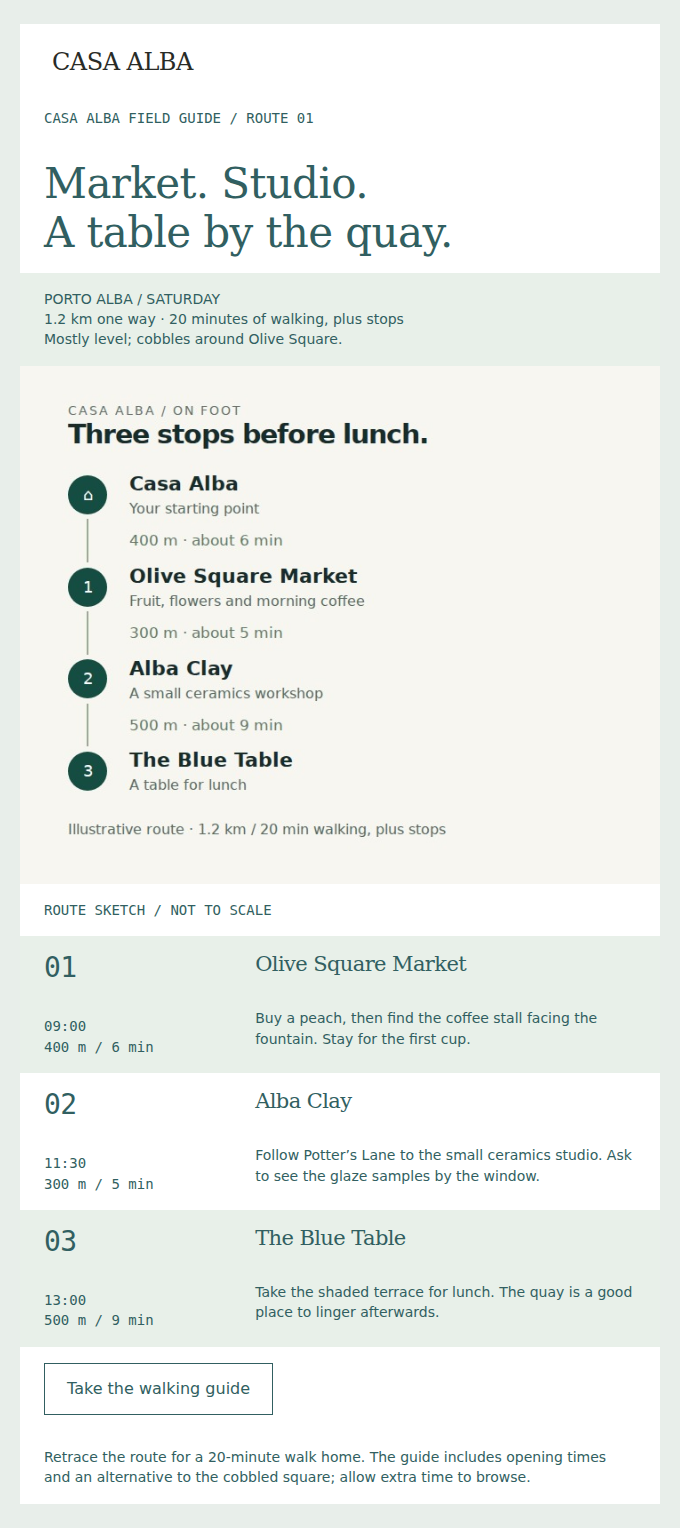 CASA ALBA: Three stops, 1.2 kilometres, and no need to hurry.